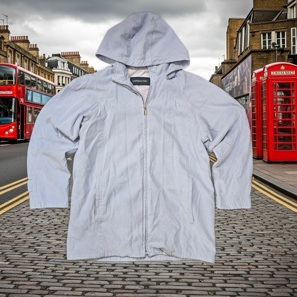 London Fog Hooded Jacket Blue Full Zip Lightweight Windbreaker Coat 131300-511